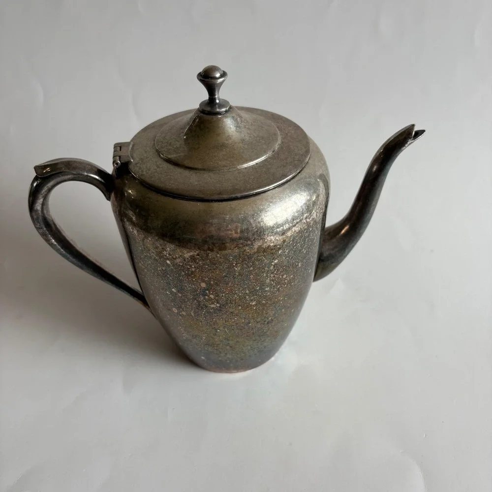 Modern Silver Vintage Silver on Copper Teapot with Hinged Lid‎ Patina Decor 8